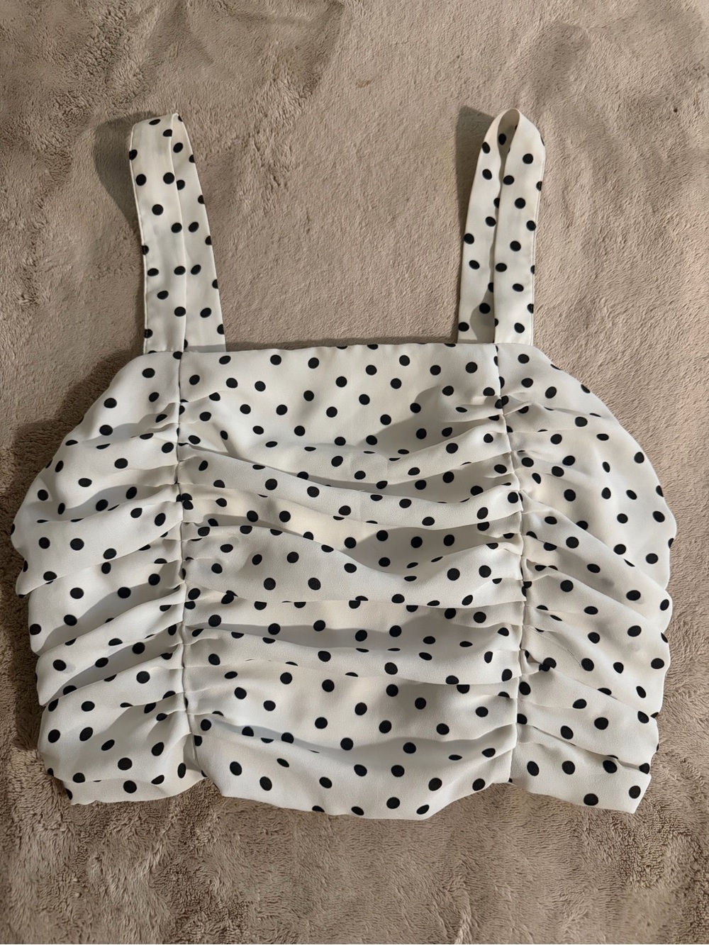 Express White Polka Dot Ruched Crop Top